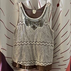 Daytrip White and Brown Embellished Tank Top